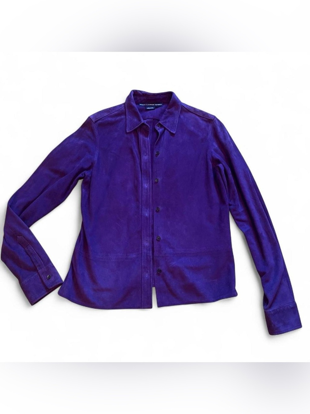 RALPH LAUREN • VINTAGE GENUINE LEATHER SUEDE PURPLE BUTTON UP SHIRT JACKET XS S